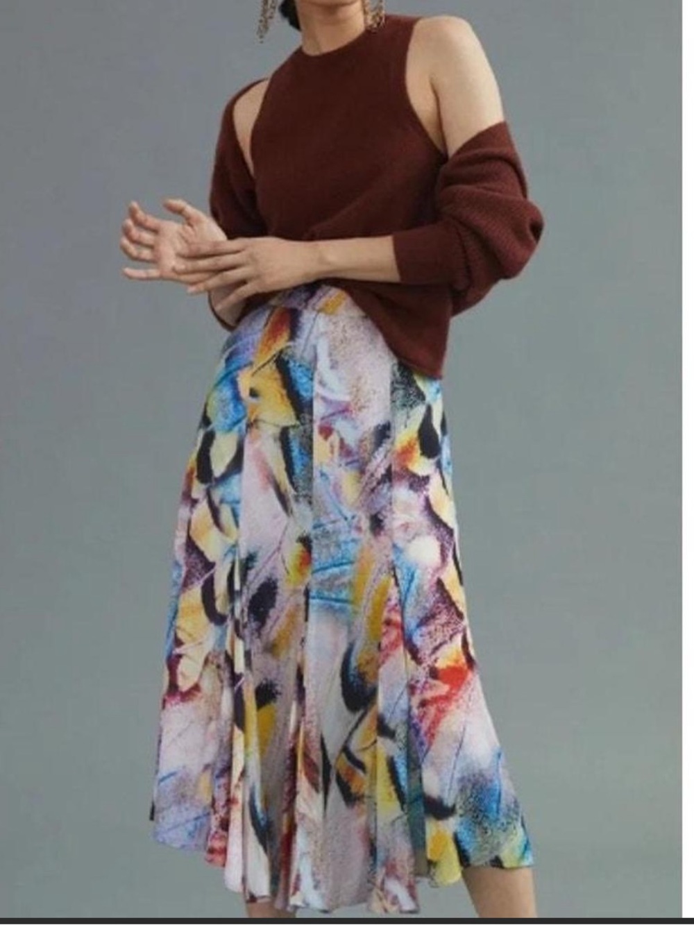 Anthropologie Abstract Butterfly Vibrant Multi-Color Midi Skirt